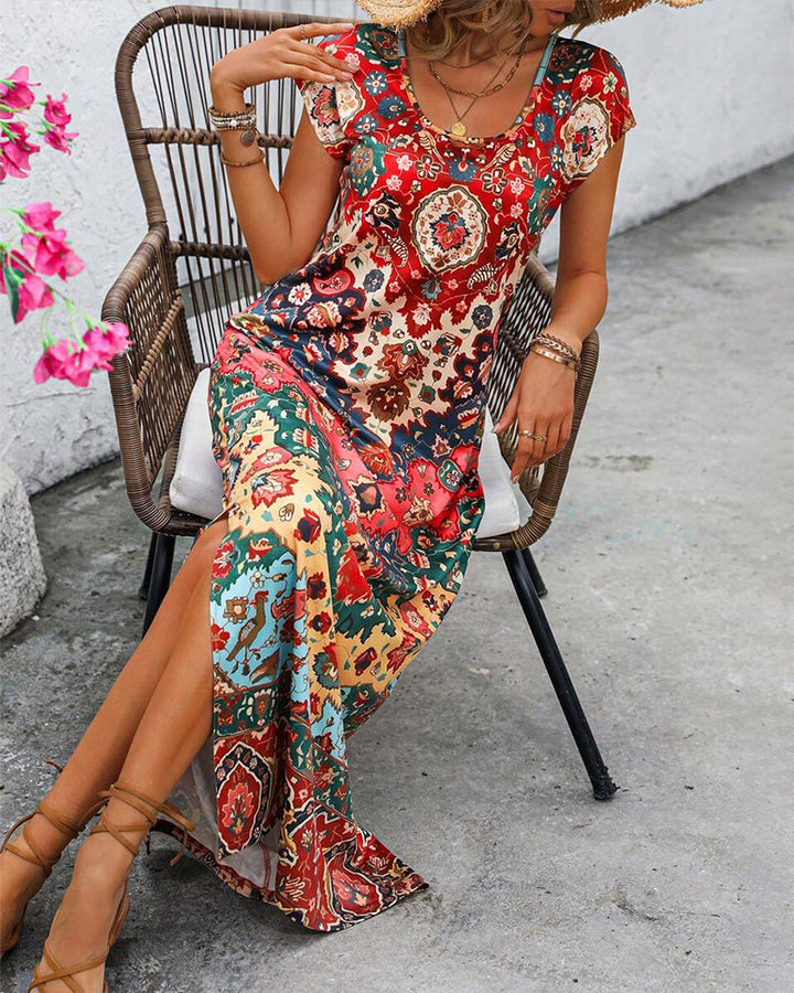 Colourful Print Slit Dress