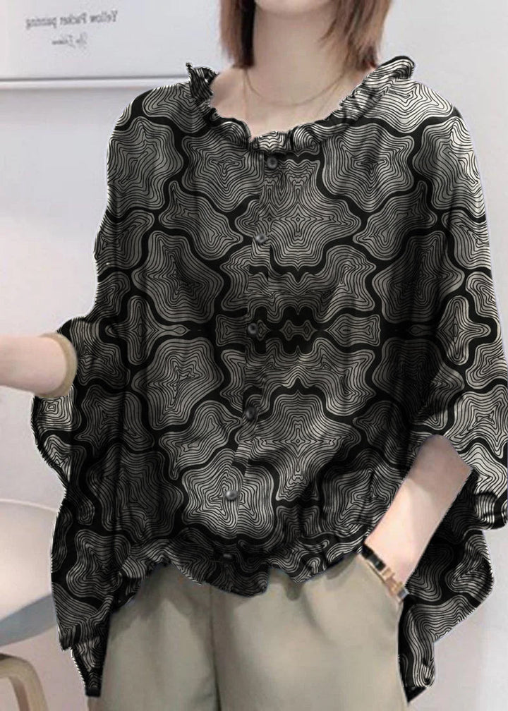 Art Navy Tops Ruffle Trim Half Sleeve Blouse Plus Size