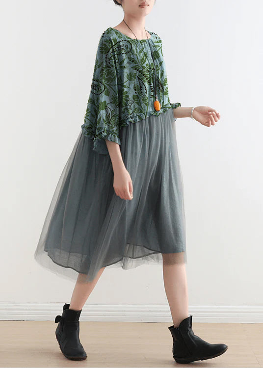 Blue Tulle Patchwork Maxi Dress