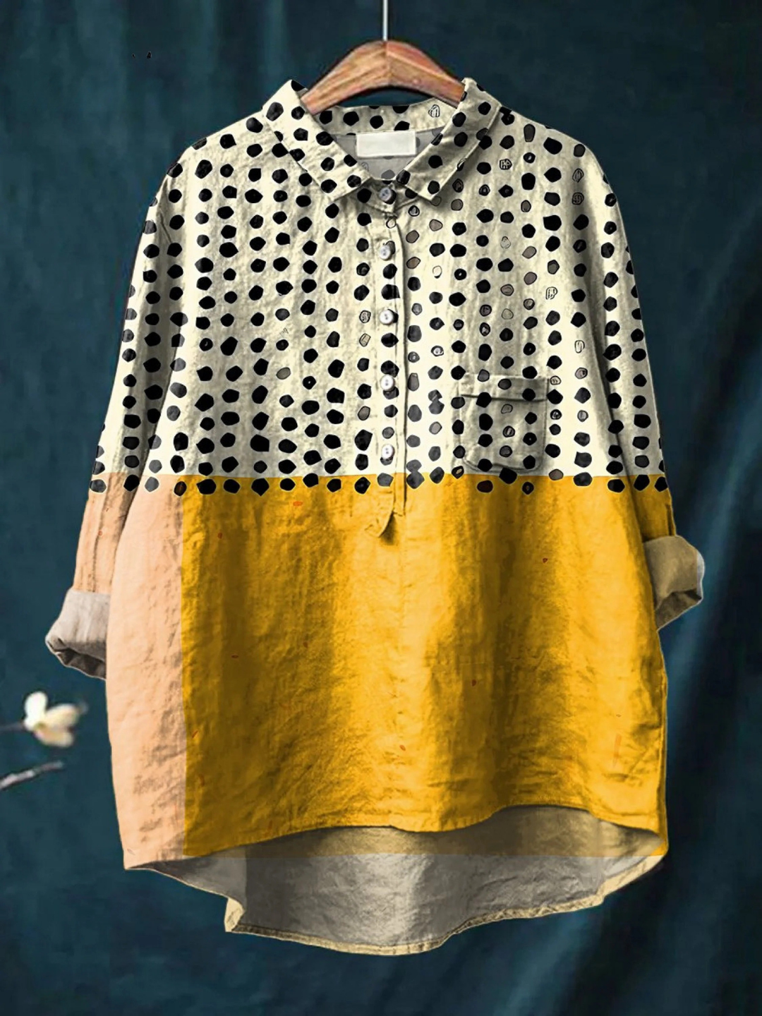Alessia | Yellow Colour-blocked Dots Print Blouse