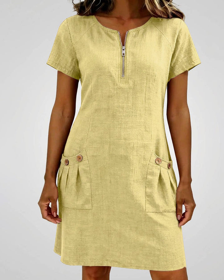 Cotton Zipper Pocket Dress