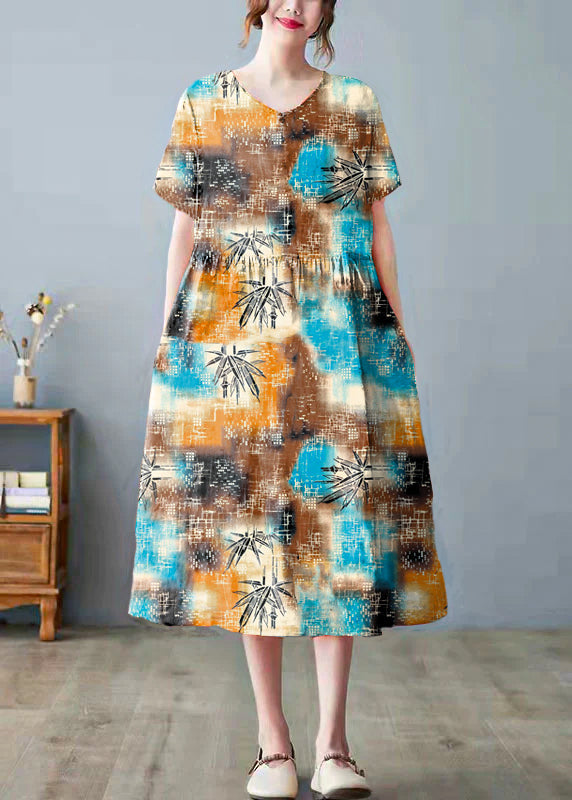 Beautiful orange dress with O-neck and pocket print