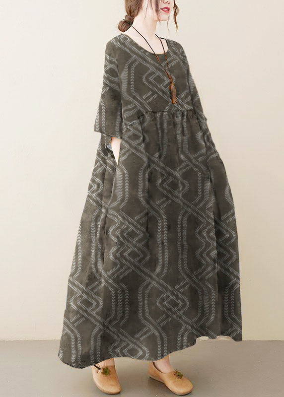 Yellow O-Neck Pocket Summer Dress
