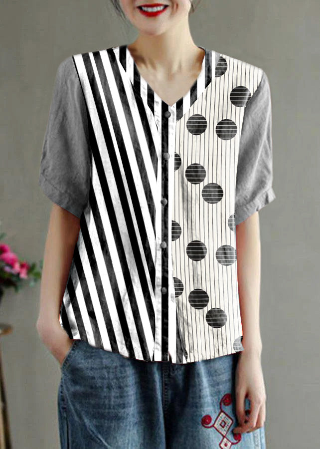 Pink V-Neck Floral Linen Summer Shirt