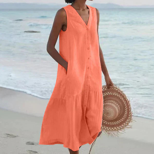 Naya™ - Elegant Sleeveless Shirt Dress with V-Neck