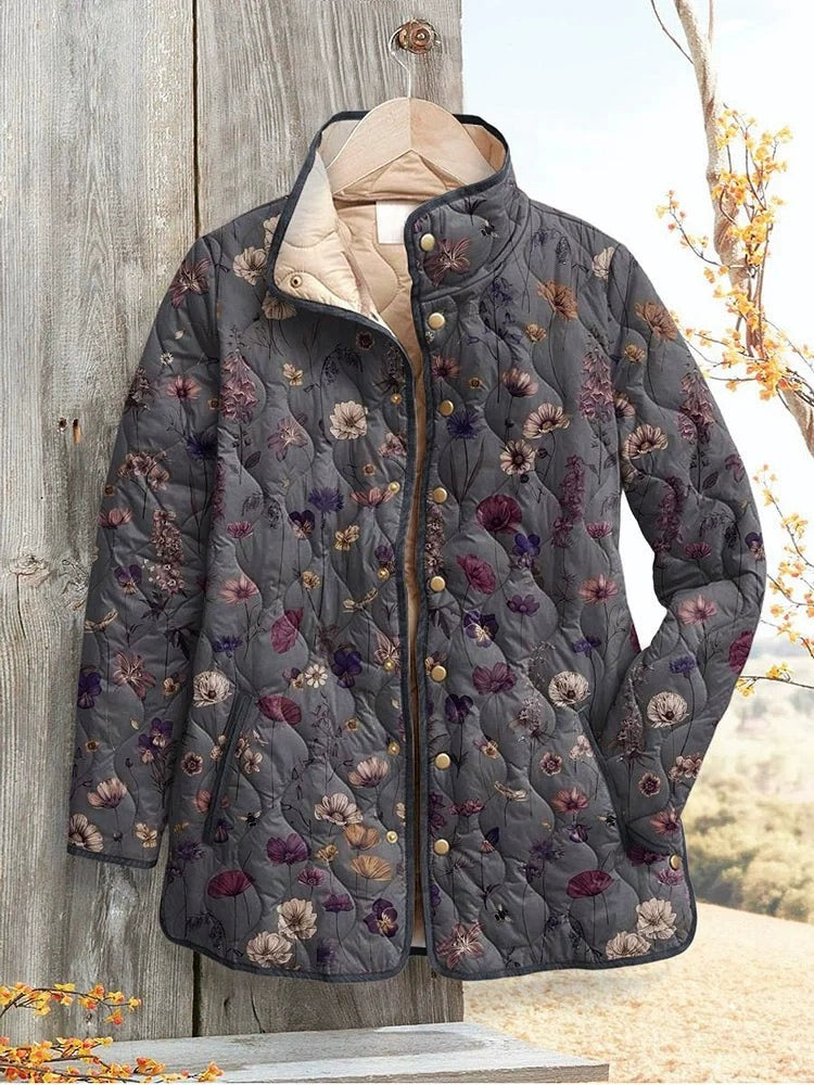 Lourdes Charming Quilted Jacket with Vintage Floral Print