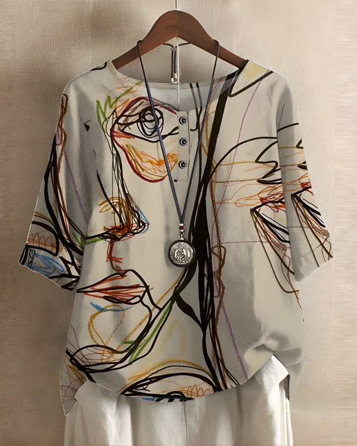 Fiona Relaxed Summer Top with Vibrant Print