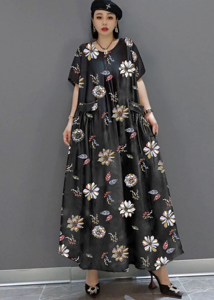 Yellow Print Satin Maxi Dress