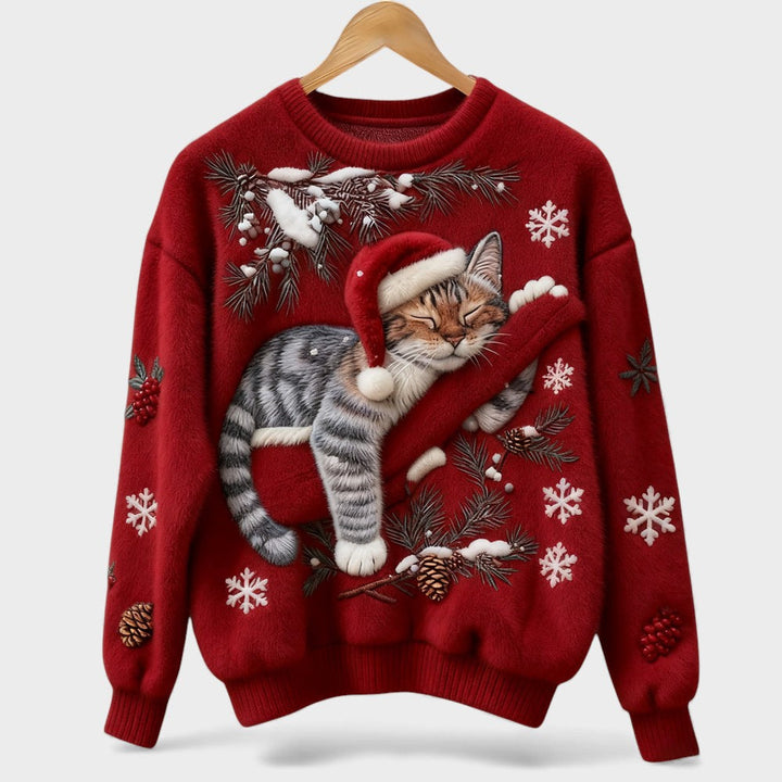 Cat Print Knit Sweater