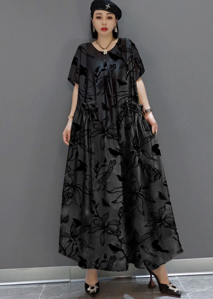 Yellow Print Satin Maxi Dress