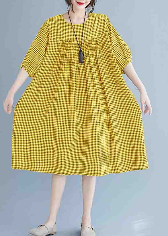 Black Checkered Lantern Sleeve Dress