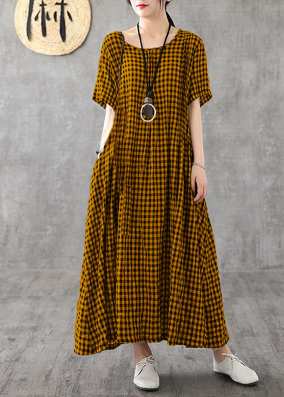 Vibrant Patchwork Linen Quilted Dresses Runway Black Checkered Dresses Summer