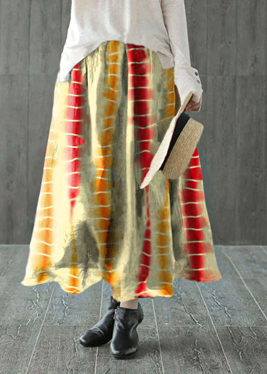 Boho dunkelblaue elastische Taille Punktdruck Leinenröcke Frühling