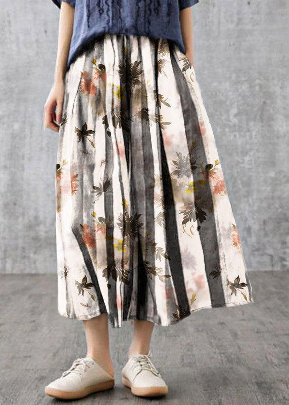 Navy Striped A-Line Linen Skirt