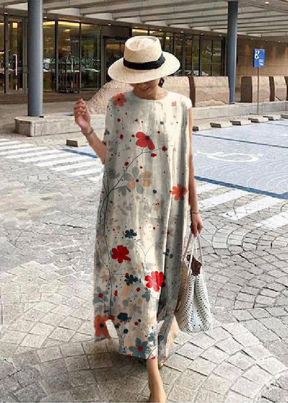 Khaki Side-Open Linen Cotton Dress