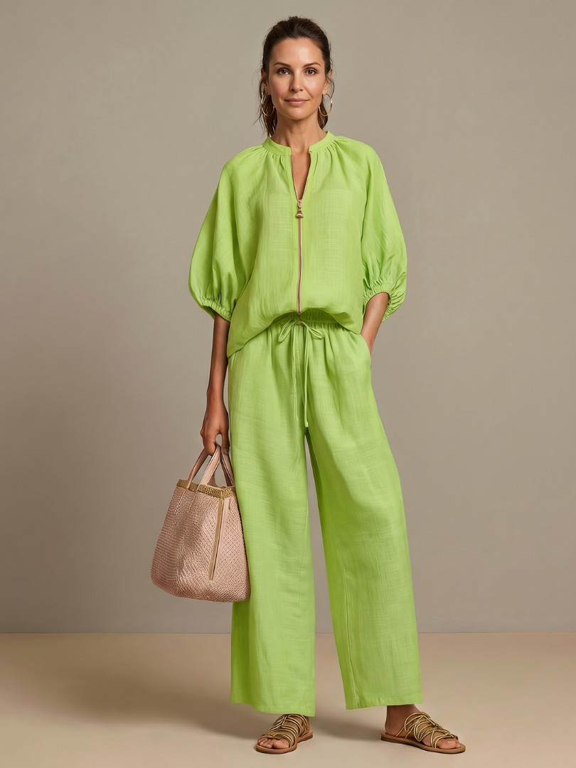 Natalia | Zip Blouson Wide Leg Pants Set