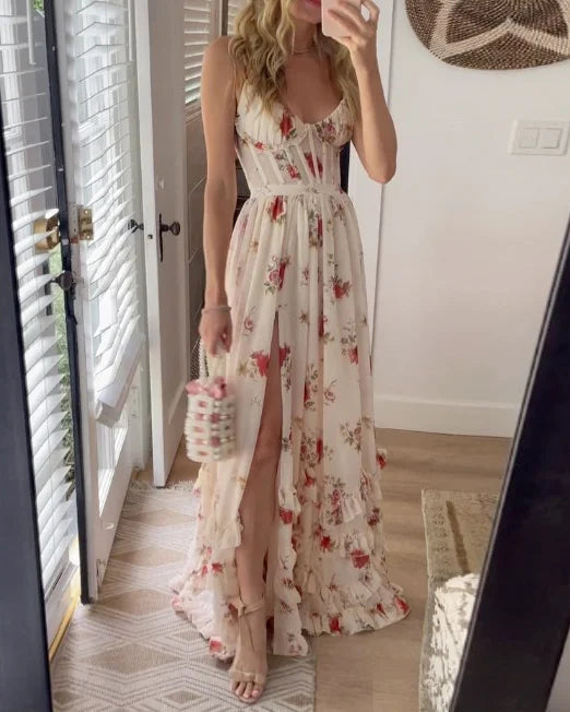 Paola Romantic V-Neck Floral Dress