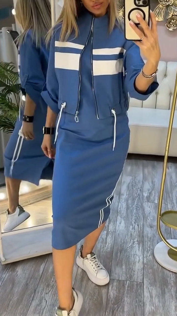 Feyra™ - Elegant and Casual Women's Set with Round Neck Dress and Matching Jacket