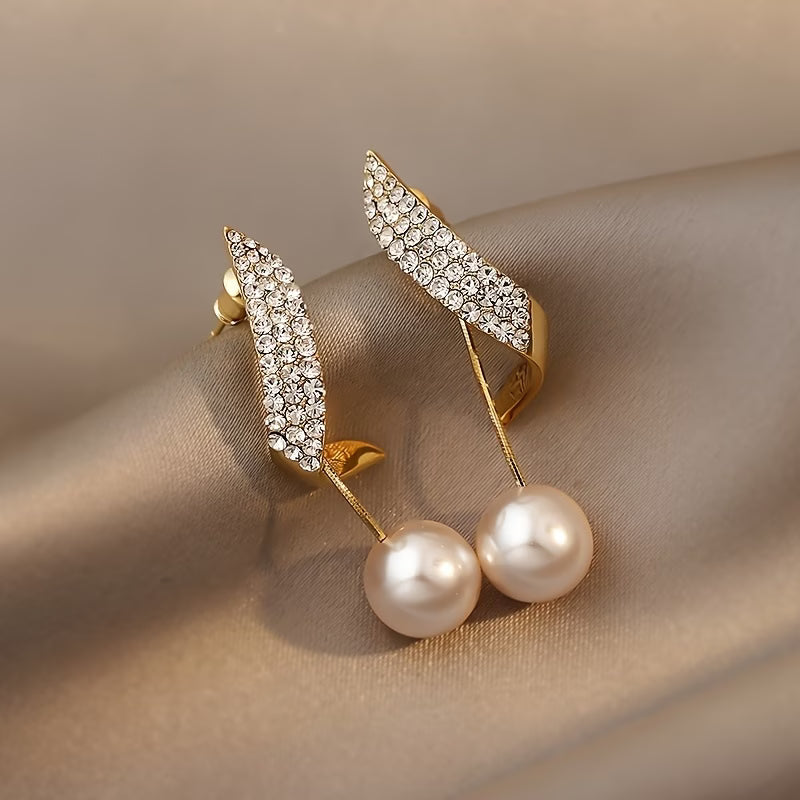 Constance | Crystal Feather Pearl Earrings