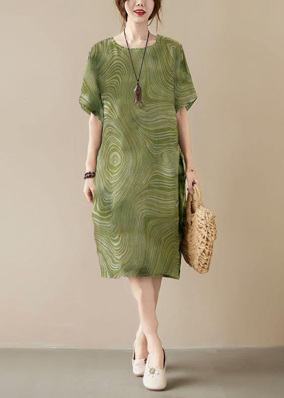 Khaki Print O-Neck Pocket Maxi Dress