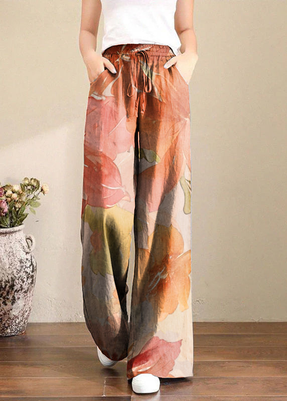 Grey Elastic Waist Wide-Leg Linen Pants