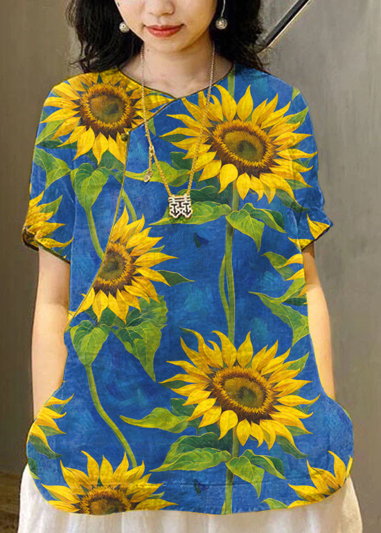 Yellow Embroidered Chinese Style Linen Top