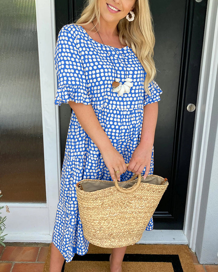 Polka Dot Round-Neck Midi Dress