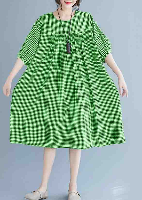 Black Checkered Lantern Sleeve Dress