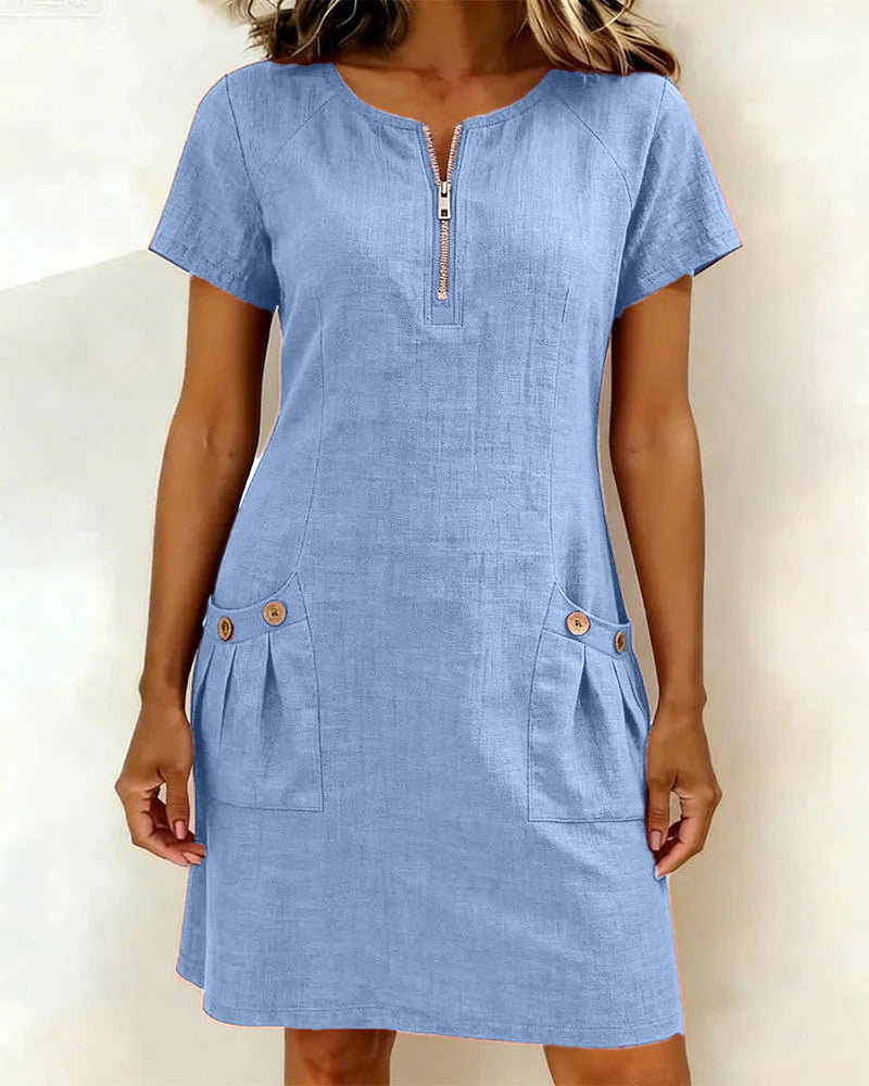 Cotton Zipper Pocket Dress