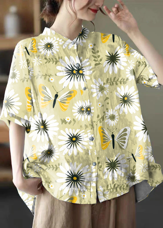 Grey Purple Printed Low-High Cotton Shirt