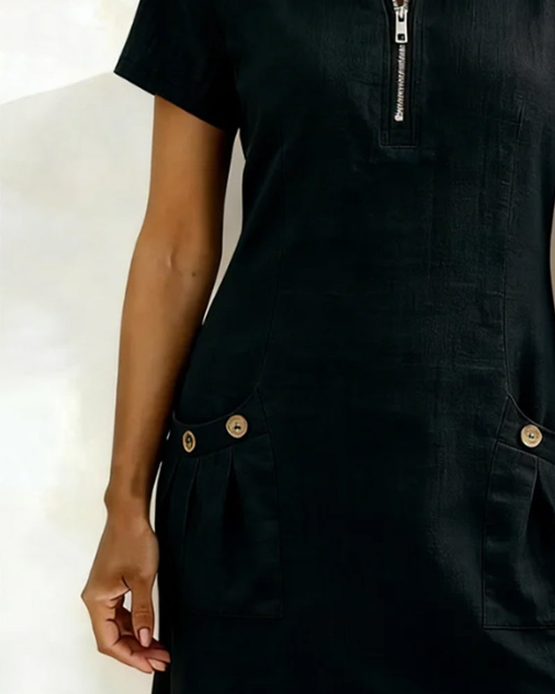 Cotton Zipper Pocket Dress