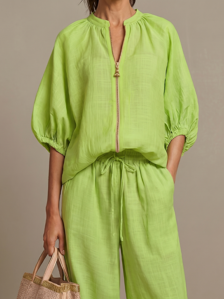 Natalia | Zip Blouson Wide Leg Pants Set