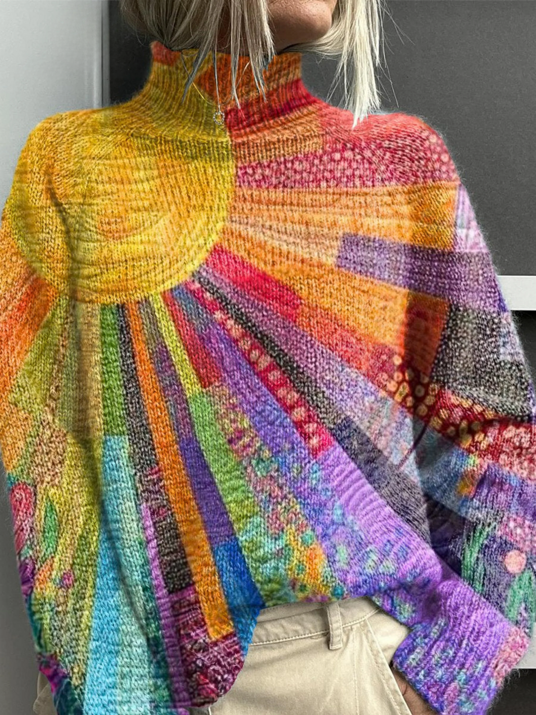 Klara | Colorful Sun Collage Print Cotton Turtleneck