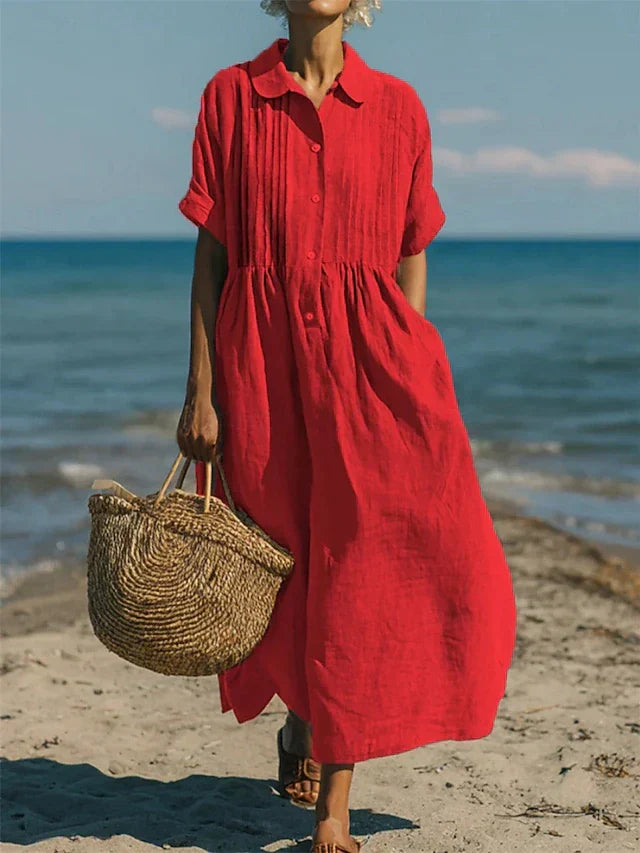 Alorie™ – Cotton Dress with Button Details