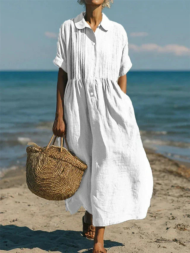 Alorie™ – Cotton Dress with Button Details