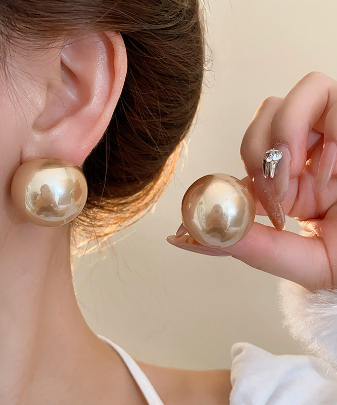 Champagne Alloy Pearl Stud Earrings