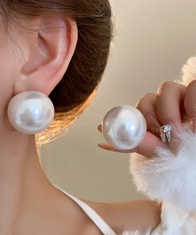 Champagne Alloy Pearl Stud Earrings