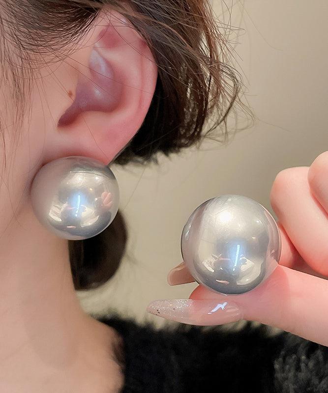 Champagne Alloy Pearl Stud Earrings