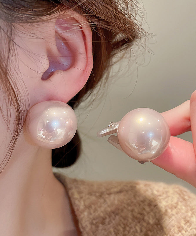 Champagne Alloy Pearl Stud Earrings