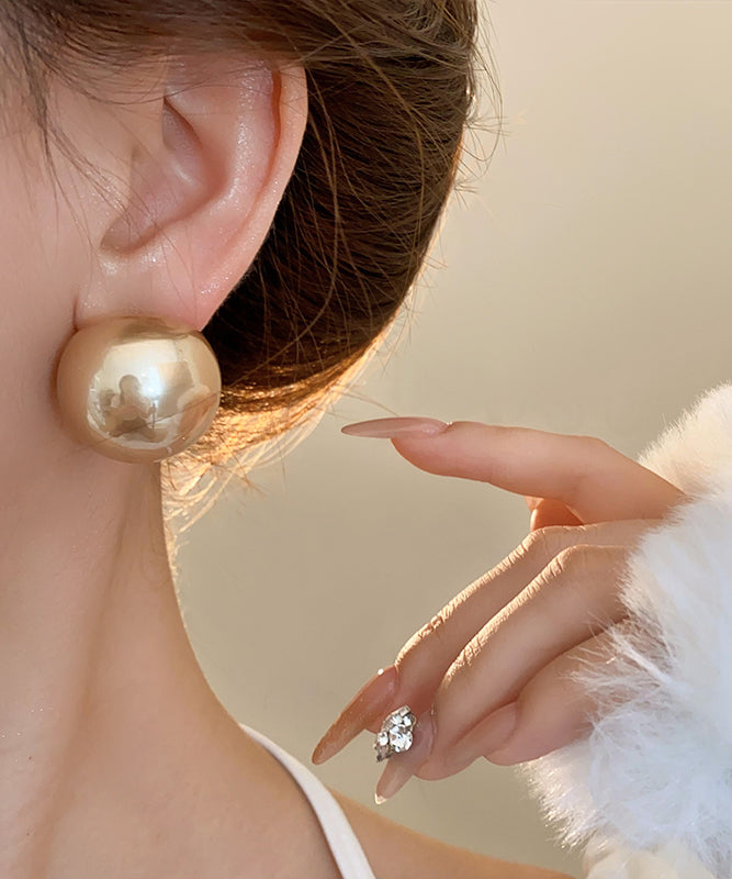 Champagne Alloy Pearl Stud Earrings