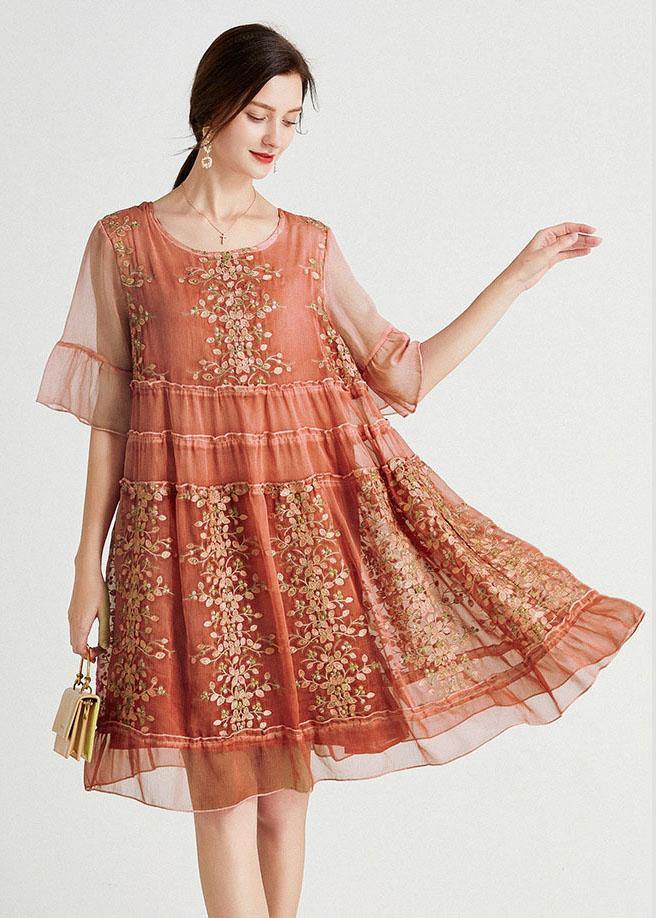 Green Embroidered Flared Sleeve Dress