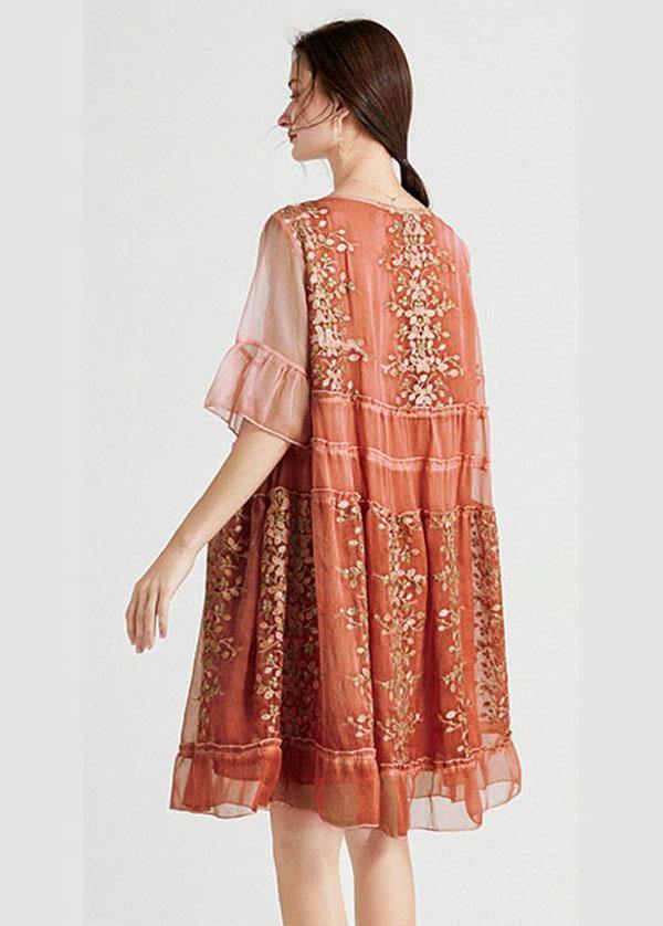 Green Embroidered Flared Sleeve Dress