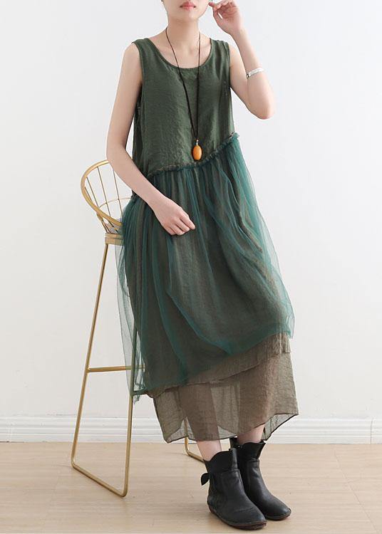 Art Green Patchwork Summer Dresses Made of Cotton