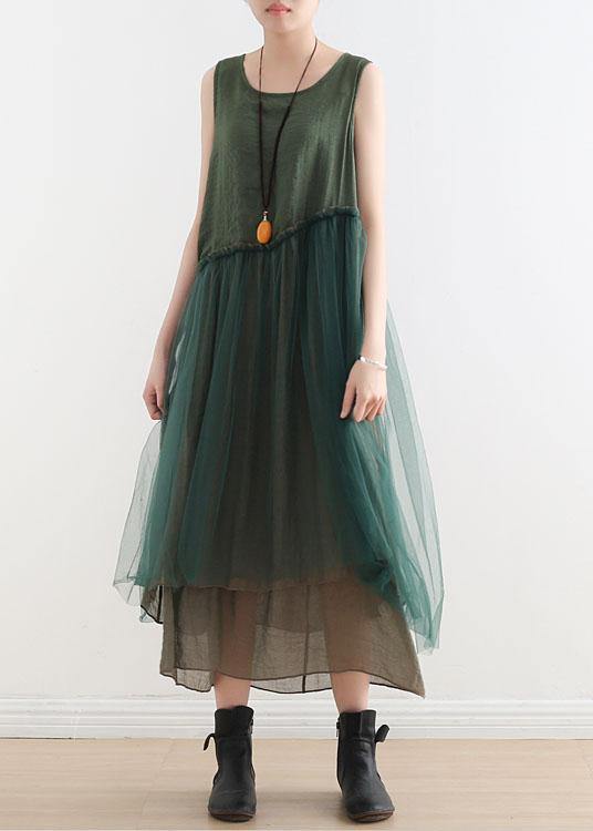 Art Green Patchwork Summer Dresses Made of Cotton
