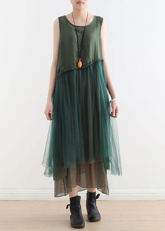 Art Green Patchwork Summer Dresses Made of Cotton