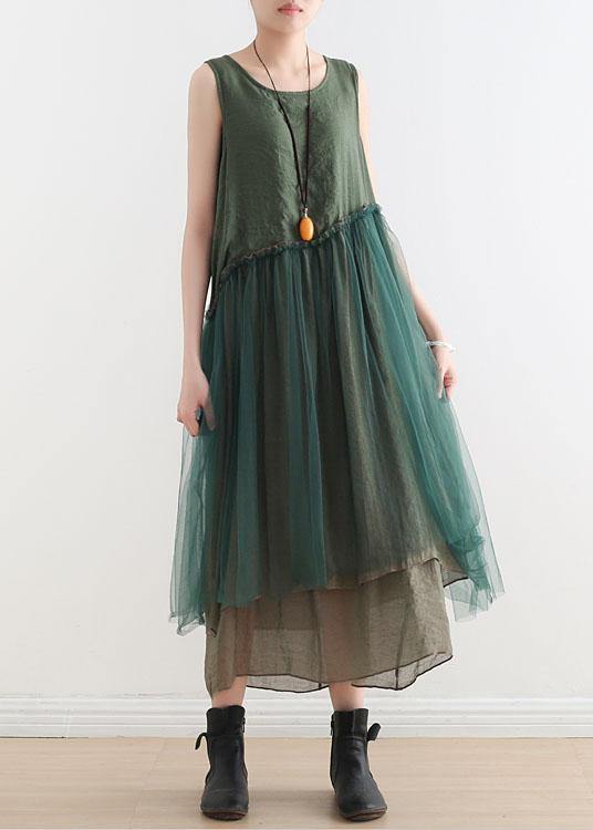 Art Green Patchwork Summer Dresses Made of Cotton