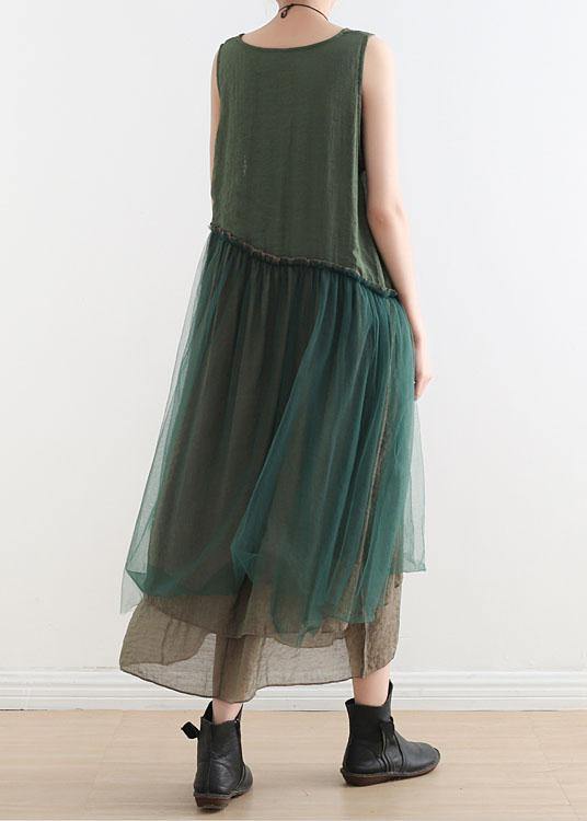 Art Green Patchwork Summer Dresses Made of Cotton