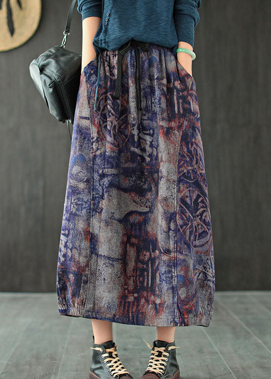 Purple High Waist Patchwork Linen Skirt