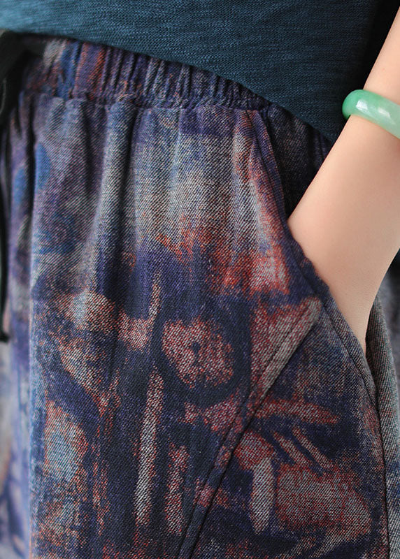 Purple High Waist Patchwork Linen Skirt