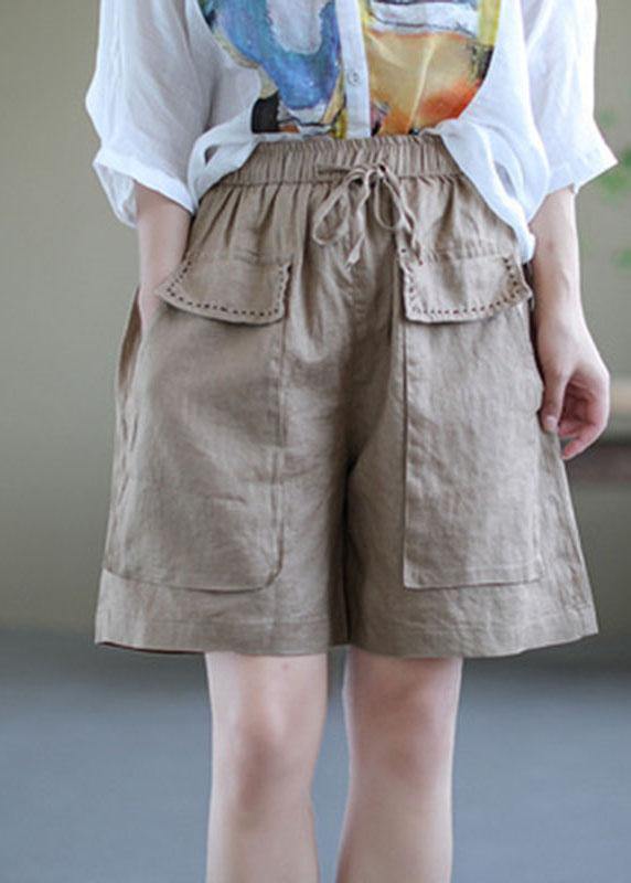 Art Red Tie Waist Patchwork Summer Hot Pants Linen